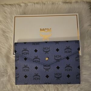 NWOT MCM Blue and Black Patterned Clutch